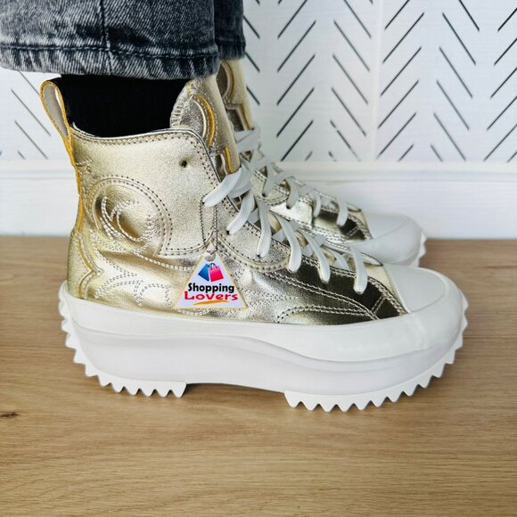 ❤️CONVERSE RUN STAR HIKE HI 7.5 Women GOLD PLATFORM Sneaker Boot Western A10333C - Picture 2 of 13